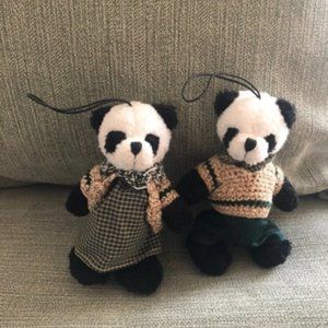 1 pair mini panda cellphone charms, key charms mini plushies